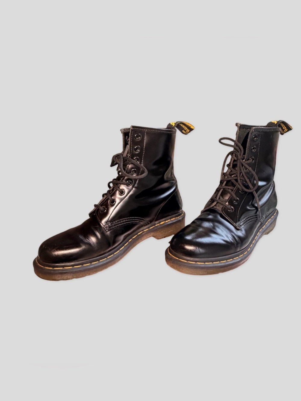 Dr. Martens 1460 Smooth Leather 8-Eye Lace-Up Boots with Yellow Stitching